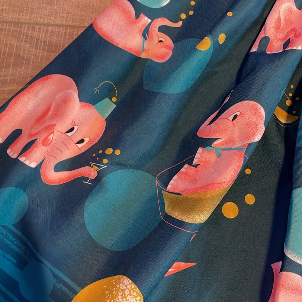 The Oblong Box Shop Tipsy Elephant Retro Full Vintage Print Skirt - Picture 4 of 7